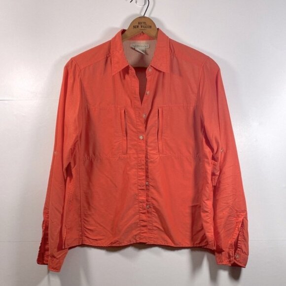 Exofficio Dryflylite Bright Coral Long Sleeve Button Down Shirt - Picture 1 of 8